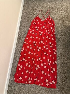 Old Navy Red Floral Maxi Dress XL